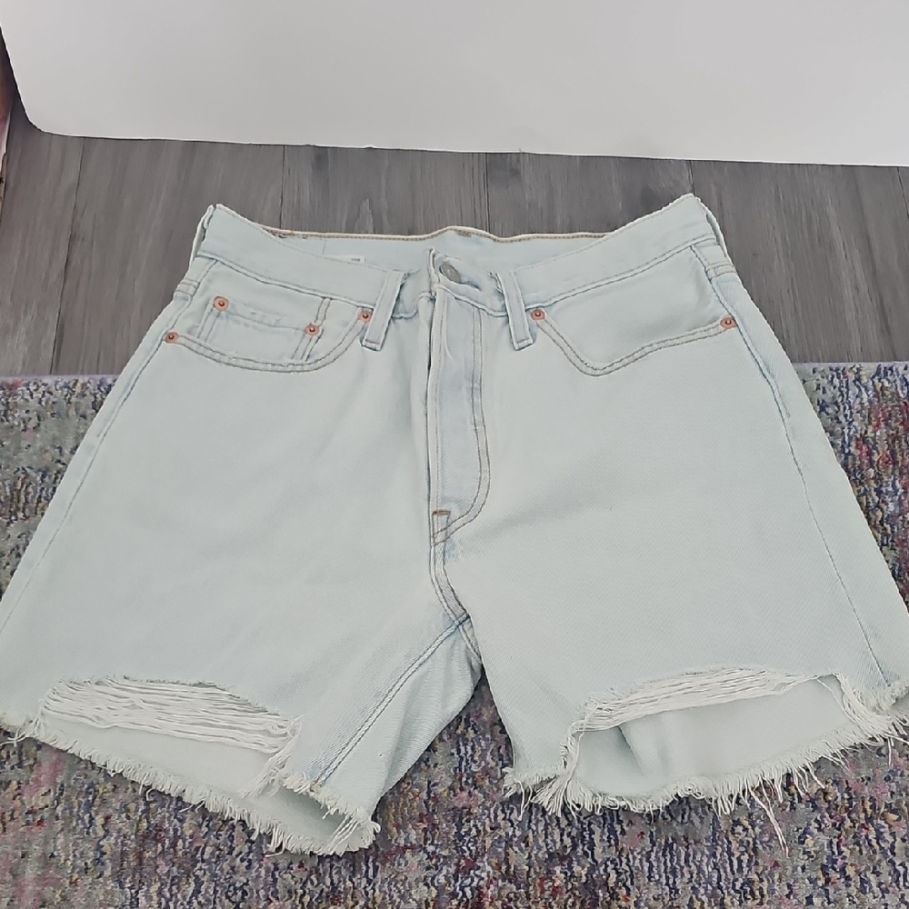 Levi's 501 Light Blue Denim Cutoff Shorts Mid Thigh